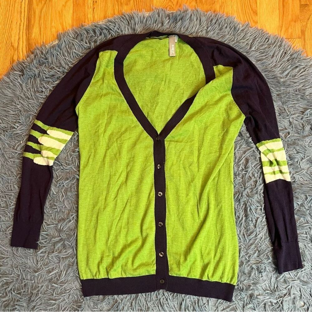 Si-IAE Navy Green 100% Cashmere Button Down Cardigan Size L